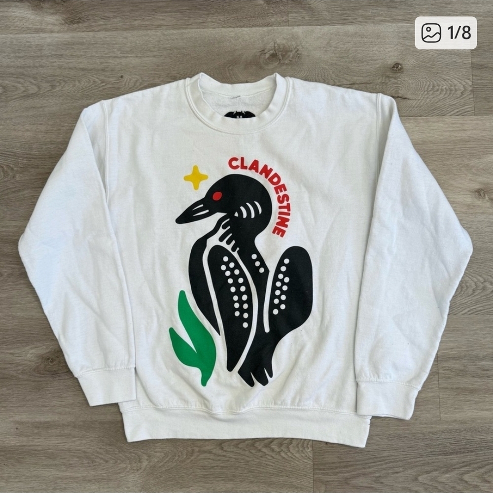 White Graphic Crewneck Sweater